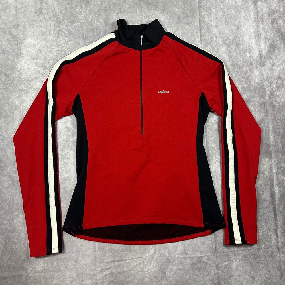 Shebeest Womens Red Black 1/4 Zip Long Sleeve Cycling Jersey Large Activewear